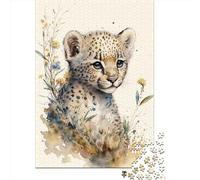 Puzzle quadrato da 1000 pezzi con simpatico ghepardo dipinto per adulti, puzzle in legno, gioco pratico da 1000 pezzi (75x50 cm)