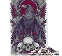 Puzzle quadrato da 1000 pezzi con teschi di corvo gotici, stampa artistica, per adulti e puzzle in legno per bambini, regali di Natale, 1000 pezzi (75x50 cm)