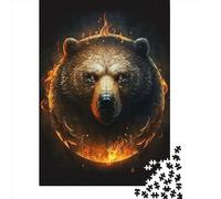 Puzzle quadrato da 1000 pezzi con testa di orso di fuoco per adulti, puzzle in legno per l'intrattenimento della famiglia, giocattoli da 1000 pezzi (75x50 cm)