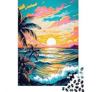 Puzzle quadrato da 1000 pezzi con tramonto sulla spiaggia retrò per adulti e puzzle di carta per la decorazione della casa, 38x26 cm/1000 pezzi