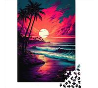 Puzzle quadrato da 1000 pezzi con tramonto sulla spiaggia retrò per adulti e puzzle in legno per la decorazione della casa, 1000 pezzi (75x50 cm)