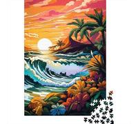 Puzzle quadrato da 1000 pezzi con tramonto sulla spiaggia retrò per adulti, puzzle di carta, gioco educativo per bambini, 38x26 cm/1000 pezzi