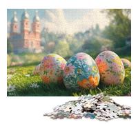 Puzzle quadrato da 1000 pezzi con uova di Pasqua floreali in un prato per adulti, puzzle in legno, gioco educativo per bambini, 1000 pezzi (75x50 cm)