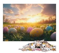 Puzzle quadrato da 1000 pezzi con uova di Pasqua in un campo al tramonto per adulti, puzzle in legno, gioco educativo per famiglie, 1000 pezzi (75x50 cm)