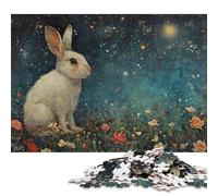 Puzzle quadrato da 1000 pezzi "Coniglio bianco sotto il cielo stellato" per adulti e puzzle in legno per bambini, regali di Natale 1000 pezzi (75x50 cm)