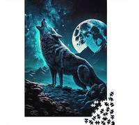 Puzzle quadrato da 1000 pezzi "Lupi sotto la luna piena" per adulti, puzzle in legno per l'intrattenimento della famiglia, 1000 pezzi (75x50 cm)