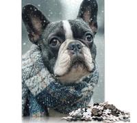 Puzzle quadrato da 1000 pezzi raffigurante un cane con sciarpa nella neve invernale per adulti, puzzle in legno, gioco educativo per bambini, 1000 pezzi (75x50 cm)