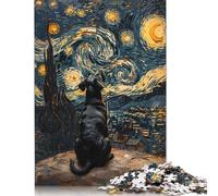Puzzle quadrato da 1000 pezzi raffigurante un cane nella notte stellata per adulti, puzzle in legno, giocattolo educativo per l'apprendimento, 1000 pezzi (75x50 cm)