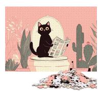 Puzzle quadrato da 1000 pezzi raffigurante un gatto nero che legge un giornale, per adulti, e puzzle in legno, gioco educativo, sfida giocattolo, 1000 pezzi (75x50 cm)