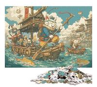 Puzzle quadrato da 300 pezzi "Gattini guerrieri sul mare" per adulti, puzzle in legno, giochi di sfida unici, 300 pezzi (40x28 cm)