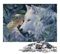 Puzzle quadrato da 300 pezzi "L'abbraccio della foresta" con lupo e fanciulla per adulti e puzzle in legno, giocattoli educativi per l'apprendimento, giochi per famiglie, 300 pezzi (40x28 cm)