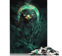 Puzzle quadrato da 500 pezzi con aquila verde, falco, uccello e luna per adulti, puzzle in legno, il miglior regalo di Natale per adulti e 500 pezzi (52x38 cm)