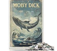 Puzzle quadrato da 500 pezzi con copertina del libro Moby Dick per adulti e puzzle in legno per bambini, regali di Natale 500 pezzi (52x38 cm)