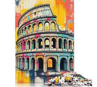 Puzzle quadrato da 500 pezzi con graffiti sul Colosseo per adulti e puzzle in legno, gioco educativo, sfida giocattolo, 500 pezzi (52x38 cm)