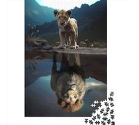 Puzzle quadrato da 500 pezzi con il riflesso del cucciolo di leone per adulti e puzzle in legno, gioco educativo, sfida giocattolo, 500 pezzi (52x38 cm)