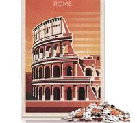 Puzzle quadrato da 500 pezzi con poster del Colosseo di Roma per adulti e puzzle in legno, gioco educativo, sfida giocattolo, 500 pezzi (52x38 cm)