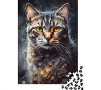 Puzzle quadrato da 500 pezzi con ritratto di gatto dipinto a olio per adulti e puzzle in legno per la decorazione della casa, 500 pezzi (52x38 cm)