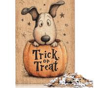 Puzzle quadrato da 500 pezzi con stampa artistica di zucca di Halloween e cane per adulti e puzzle in legno, gioco educativo, sfida giocattolo 500 pezzi (52x38 cm)