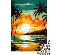 Puzzle quadrato da 500 pezzi con tramonto sulla spiaggia retrò per adulti e puzzle in legno, gioco educativo, sfida giocattolo, 500 pezzi (52x38 cm)