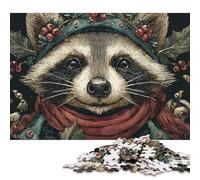 Puzzle quadrato da 500 pezzi del Paese delle Meraviglie Invernale con Procione per adulti e puzzle in legno per bambini, regali di Natale, 500 pezzi (52x38 cm)