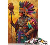 Puzzle quadrato da 500 pezzi raffigurante un guerriero azteco dipinto, per adulti, puzzle in legno, gioco educativo per bambini, 500 pezzi (52x38 cm)
