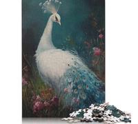 Puzzle quadrato da 500 pezzi raffigurante un pavone bianco dipinto, per adulti, puzzle in legno, giochi di sfida unici, 500 pezzi (52x38 cm)