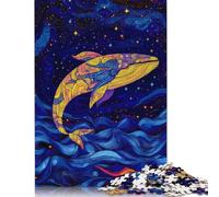 Puzzle quadrato da 500 pezzi raffigurante una balena nel cielo notturno per adulti e puzzle in legno per la decorazione della casa, 500 pezzi (52x38 cm)