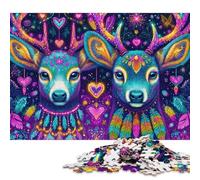 Puzzle quadrato magico con cervi al neon da 500 pezzi per adulti e puzzle in legno per regali di Natale 500 pezzi (52x38 cm)