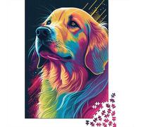 Puzzle quadrato retrò Golden Retriever da 500 pezzi per adulti, puzzle in legno, giochi di sfida unici, 500 pezzi (52x38 cm)
