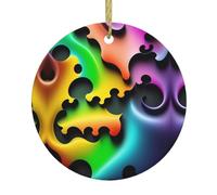 Puzzle qui se dispersent Christmas Ceramic Ornament Round Pendant with Golden String - Holiday Decoration