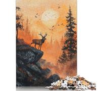 Puzzle Radura baciata dal sole con cervi, difficile, in carta rigida, rettangolare, per adulti e bambini, 1000 pezzi (75x50 cm)