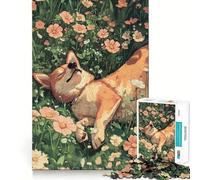 Puzzle raffigurante un dolce Shiba Inu che dorme tra i fiori, per ragazzi, 1000 pezzi Un gioco stimolante e rilassante, con tagli precisi 38x26cm