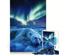 Puzzle raffigurante un orso polare sotto l'aurora boreale, 1000 pezzi, ideale per ragazzi Giocattolo divertente e stimolante per il tempo libero Decorazione murale con ritagli chiari (38x52cm)