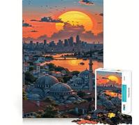 Puzzle raffigurante un paesaggio urbano al tramonto con moschee, per ragazzi, 1000 pezzi, gioco di logica fine, passatempo rilassante, bordo netto, pezzo da collezione 38x52cm