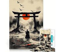 Puzzle raffigurante un samurai al cancello Torii con il sole nascente, per adulti, 1000 pezzi, gioco di abilità mentale, hobby tranquillo, design, assemblaggio, regalo per le vacanze (50x75cm)