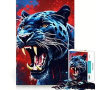 Puzzle raffigurante una pantera nera ruggente con schizzi rossi, 1000 pezzi, ideale per ragazzi Gioco di logica e relax Taglio preciso (38x26cm)