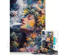 Puzzle raffigurante una ragazza che fuma marijuana, una dea, per adolescenti, 1000 pezzi, gioco di logica fine, passatempo rilassante, bordo netto, pezzo da collezione 38x52cm