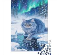 Puzzle Ragamuffin 1000 Pezzi in Legno Per Adulti Per Tempo Libero Rompicapo Ragamuffin Cat Aurora Glacier Regalo Per Bambini 1000pcs (75x50cm)