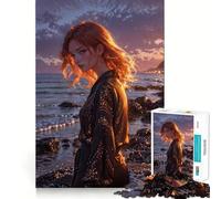 Puzzle "Ragazza al tramonto sulla spiaggia" da 1000 pezzi per adolescenti, ideale per migliorare la memoria, rilassarsi e divertirsi, con ritagli precisi e pezzi da collezione 38x52cm