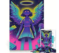 Puzzle "Ragazza Angelo Neon con Aureola" per adolescenti, 1000 pezzi, per rafforzare la memoria, alleviare la tensione, bordi lisci, sorpresa di Natale (50x75cm)