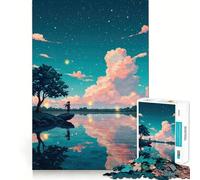Puzzle "Ragazza anime al lago con lanterne" da 1000 pezzi,gioco per lo sviluppo delle capacità cognitive,superficie liscia e priva di sbavature,attività rilassante di gruppo al chiuso (38x26cm)