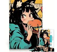 Puzzle "Ragazza anime che mangia un hamburger" da 1000 pezzi,gioco interattivo per stimolare la mente,incastro perfetto,nessun pezzo si stacca,sfida cerebrale per la casa (50x75cm)