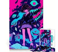 Puzzle "Ragazza anime circondata da mostri" da 1000 pezzi,gioco di concentrazione mentale,tagli di precisione,bordi lisci,attività coinvolgente per serate tranquille (38x52cm)