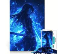 Puzzle "Ragazza anime con fiamme blu" da 1000 pezzi,gioco di concentrazione mentale,design a incastro preciso,sfida interattiva per il cervello,ideale per la casa (50x75cm)
