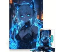 Puzzle "Ragazza anime con orecchie da gatto e fiamme" da 1000 pezzi,gioco interattivo per stimolare la mente,incastro perfetto,nessun pezzo si stacca,sfida cerebrale per la casa (38x52cm)