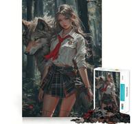 Puzzle "Ragazza anime e il lupo" per adulti,1000 punti,gioco stimolante,struttura ad incastro precisa,facile da imparare,divertimento per tutta la famiglia (38x52cm)