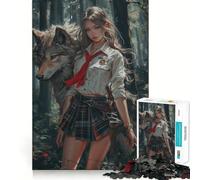 Puzzle "Ragazza anime e lupo" da 1000 pezzi,gioco stimolante per la mente,incastro perfetto,nessun pezzo si stacca,sfida interattiva per il cervello per la casa (50x75cm)