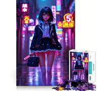 Puzzle "Ragazza anime in città al neon" da 1000 pezzi,gioco di concentrazione mentale,taglio di precisione,bordi lisci,gioco significativo per costruire connessioni (38x52cm)