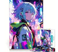 Puzzle "Ragazza anime in città al neon" da 1000 pezzi,gioco di memoria,taglio di precisione,attività creativa interattiva per stimolare la mente a casa (38x26cm)