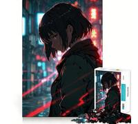 Puzzle "Ragazza anime in città al neon" per adolescenti,1000 pezzi,gioco stimolante per la mente,montaggio sicuro e attività di condivisione per i propri cari (38x52cm)